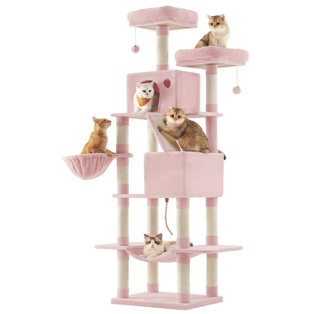 BestHome Multi-Level Cat Tree & Condo – Sturdy Climbing Tower with Sisal Scratching Posts & Interactive Toys, 81inch, Pink