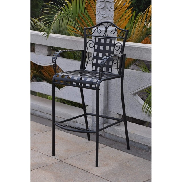 International Caravan Mandalay Ensemble de Pub de Patio en Fer 3 Pcs, Noir