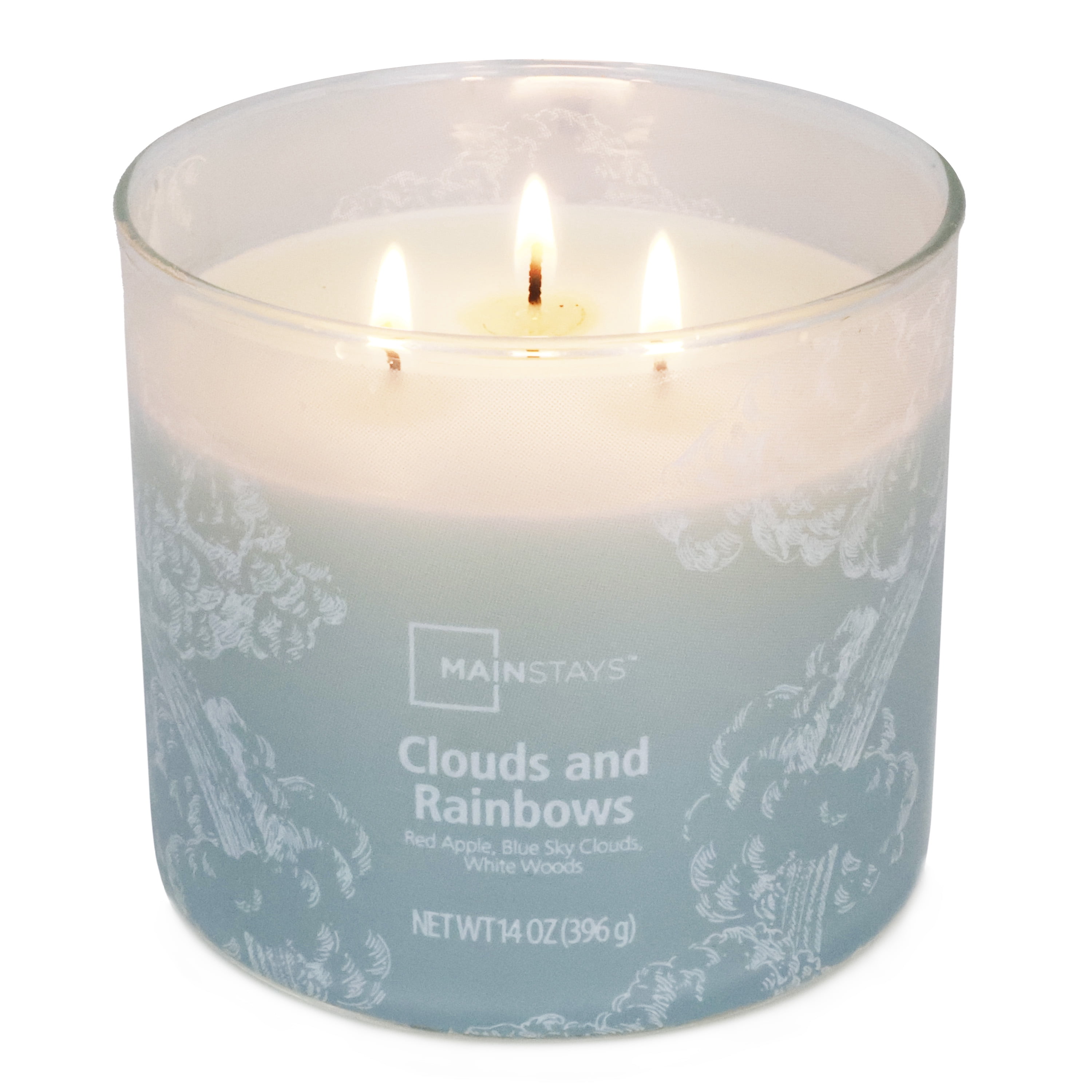 Bougie parfumée Mainstays à 3 mèches, enveloppée texturée Nuages et arcs-en-ciel, 14 oz