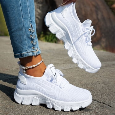 YOUYEDIAN Womens Orthopedic Shoes Arch Support Nurse Shoes Wide Slip on Non Slip Business Casual Shoes Mesh Stretch Soft Orthopedic Shoes (White)