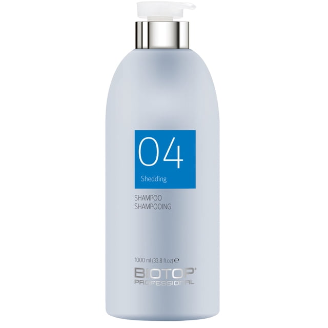 Biotop 04 Shampoing pour Perte de Fibres 1 L dans une Bouteille Élégante Bleu Pâle avec Distributeur à Pompe. Formulé pour Combattre la Perte de Fibres et Favoriser la Croissance Saine du Pelage pour les Animaux, Enrichi en Acides Aminés, Biotine et Extrait de Trèfle Rouge. Sans Parabènes, Chlorure de sodium et SLS/SLES, et Sans Cruauté.