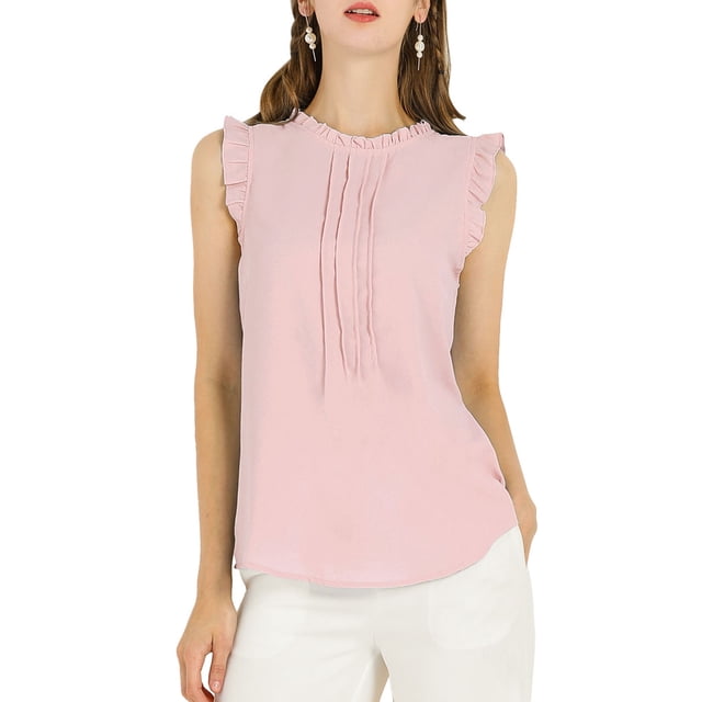 INSPIRE CHIC Blouse Sans Manches pour Femme, à Volants, Plissée, Blouse CHIC pour le Travail, S Rose