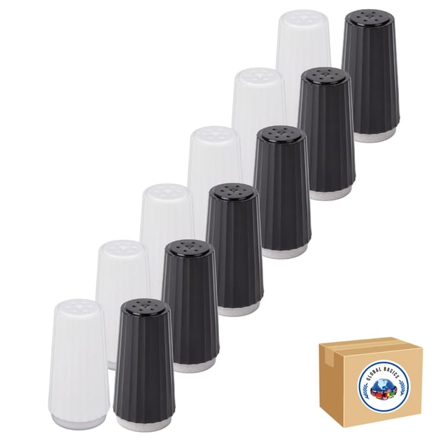 Disposable Salt and Pepper Shakers by Global Basics - Plastic Shaker Sets for Parties, Restaurants, Picnics, Cookouts - Prefilled Salt and Pepper Shakers with 4oz. Salt,