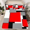 thumbnail image 2 of Erosebridal Red Geometric King Sheet Sets, Square Rectangle Bedding King Size, Abstract Stripe Decor 4 Pieces, 2 of 7