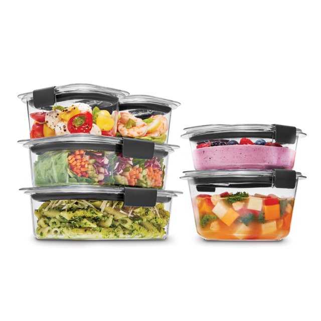 Rubbermaid Brilliance® Contenants de Conservation des Aliments Ronds et Rectangulaires Étanches, Ensemble de 12 Pcs