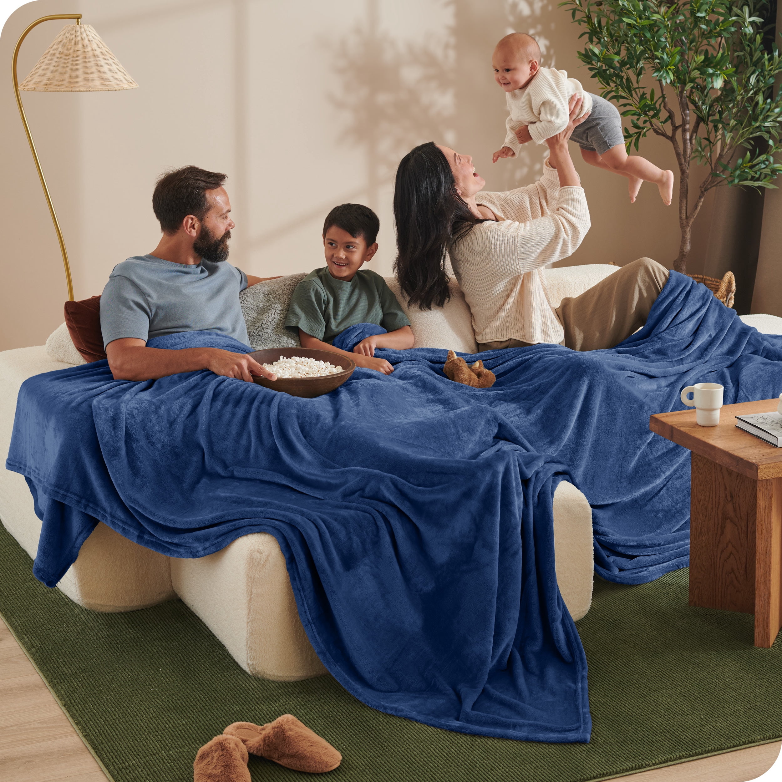Bare Home Microplush Fleece Blanket - 300 GSM - Fuzzy Microfleece - Soft & Plush - Giant, Dark Blue