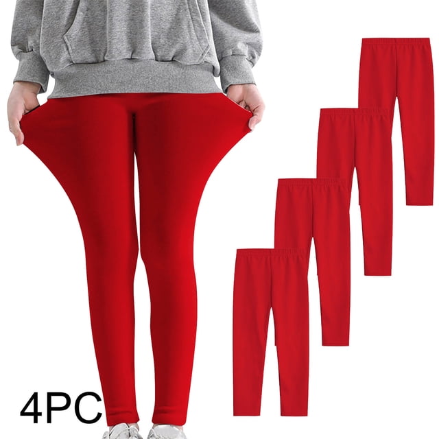 YUNAFFT Girls Stretchy Soft Leggings 3-12Y 4-Pack Lycra Spandex Pure Color Breathable Base Layer Pants
