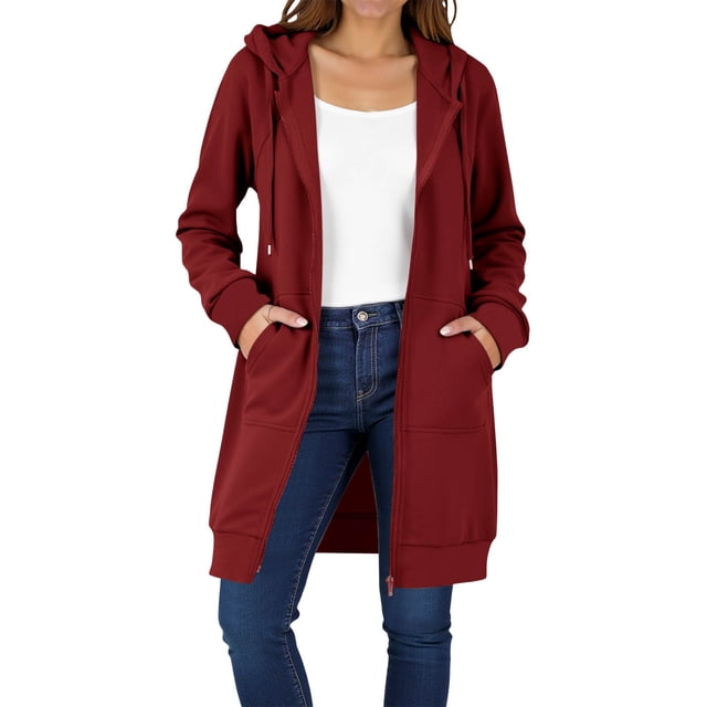 HAiming Womens over Size Solid Color Long Hoodie Jacket Casual Long Sleeve Drawstring Hooded Sweatshirt