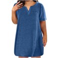 thumbnail image 1 of Penkiiy Robes Grande Taille pour Femmes aux Formes Robe Ample Dames Robe d'Été de Détente Aguichant Petite Col en V Manches Courtes Robe Décontractée 4TG Bleu, 1 of 5