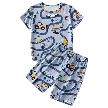 LUOGENLI Children's Boys Cute Printed Short Sleeved T Shirt Shorts Home Clothes Two Piece Set (2 8 Years) Black Maxi Boysuit with Pockets Grey 4-5 Years