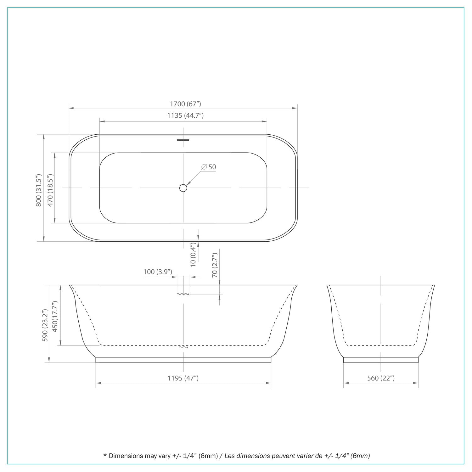 A&E Bain et Douche MINA-67-BLK BAIN AUTOPORTANTE