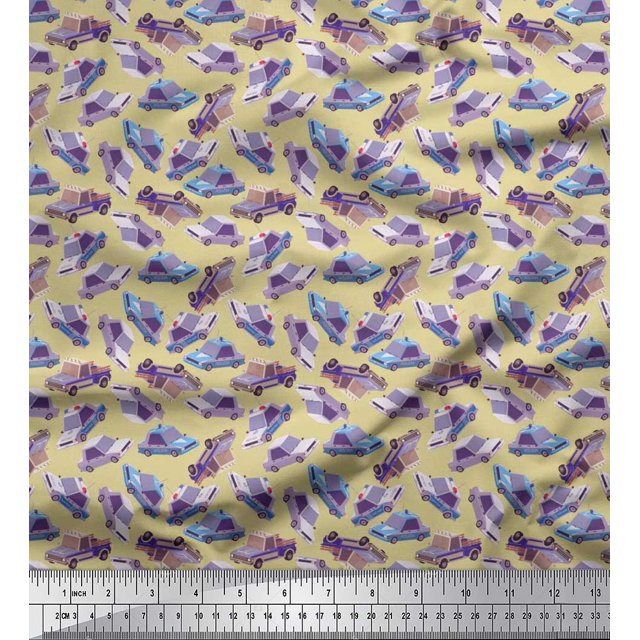Soimoi Poly Georgette Fabric Car Transport Printed Fabric 1 Yard 42 Inch Wide
