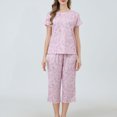thumbnail image 2 of Jamicy Tenue d'Intérieur pour Femmes, Ensemble de Hauts à Manches Courtes Imprimés avec Pantalon Long, Cordon de Serrage, Confortable, Col Rond, Ensemble de Vêtements de Maison, 2 of 8