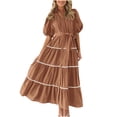 thumbnail image 2 of Robes pour Femmes 2024 Été Robe Chemise Oversize Manches Courtes Bouffantes à Volants Superposés Fluide Longue Maxi Robes Rabais de 50 % Liquidation!, 2 of 9