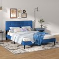 thumbnail image 1 of Costway Lit Plateforme Grand Rembourré Base de Matelas Tête de Lit Capitonnée Bleu, 1 of 10