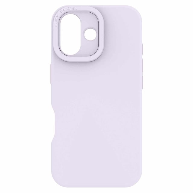 Avana Velvet MagSafe Case Lavender for iPhone 17 shown from the back in a centered view, featuring a super soft-touch silicone lavender finish, raised metal camera bay for lens protection, strong MagSafe magnets, and a strap slot, designed for 10 ft drop protection and made with eco-friendly materials.