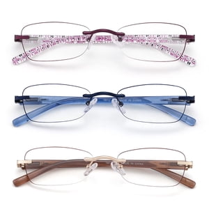 LOVIVY 3 Pack Verres de lecture sans fin pour les femmes Blue Light Blocking Readers Tinted Edge Spring Change Pattern Print Arm Lunettes de vue Mix 1.75