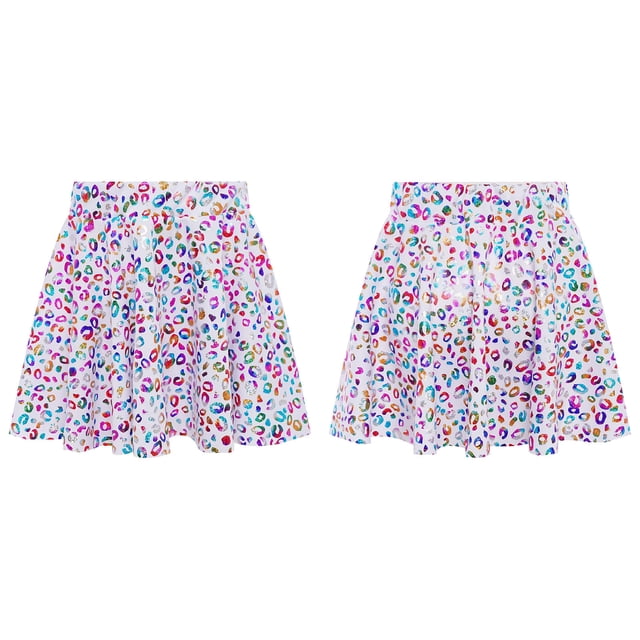 Lejafay Girls Flared Pleated A-Line Skirts Shiny Metallic Dance Performance Costume Cheerleading Uniform Colorful L
