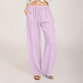 thumbnail image 2 of Timegard Cotton Linen Pants for Women Elastic Waist Drawstring Fall Travel Casual Pants with Pockets, 2 of 5