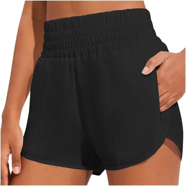 IROINID Gym Shorts Women,Womens Athletic Shorts For Women Running Gym Short Quick Dry High Waisted With Zip Black S