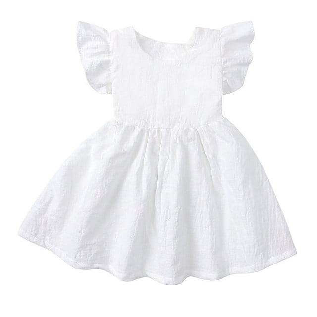ShomPort Jupe d'Été pour Filles en Lin Sans Manches Ligne A Col Ras du Cou à Volants Confortable Respirante Couleur Unie Robe de Vacances