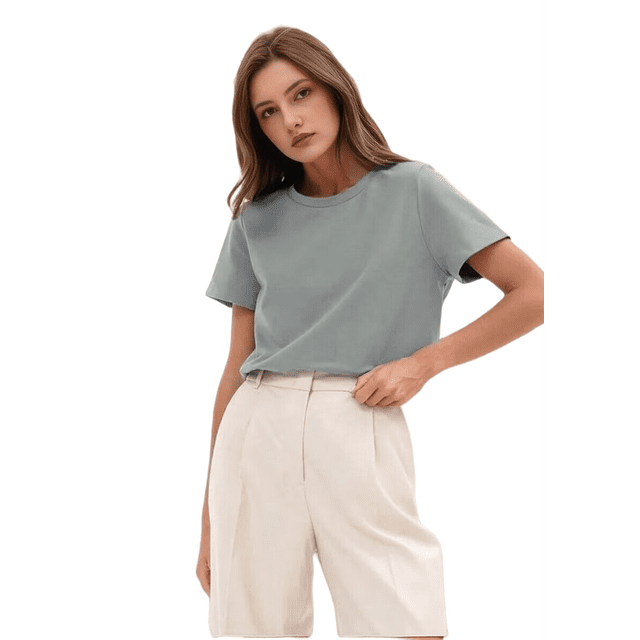 T-shirts à Manches Courtes Surdimensionnés pour Femmes, Col Rond, Coupe Ample, T-Shirt d'Entraînement, Hauts d'Été Décontractés, Coton, Gris Brouillard Cendré, S