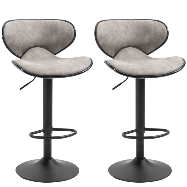 HOMCOM Vintage Bar Stool Set of 2 Leathaire Adjustable Height Chairs