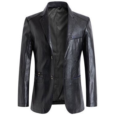 Styesk Jackets for Men Men's Solid Color Leather Suit Fashionable No Iron Plus Leather Suit