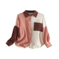thumbnail image 4 of MesaSe Blouse pour Femmes Couture Contrastée Manches Longues Col à Revers Fermeture à Boutons Chemise Décontractée Ample Polyvalente, 4 of 6