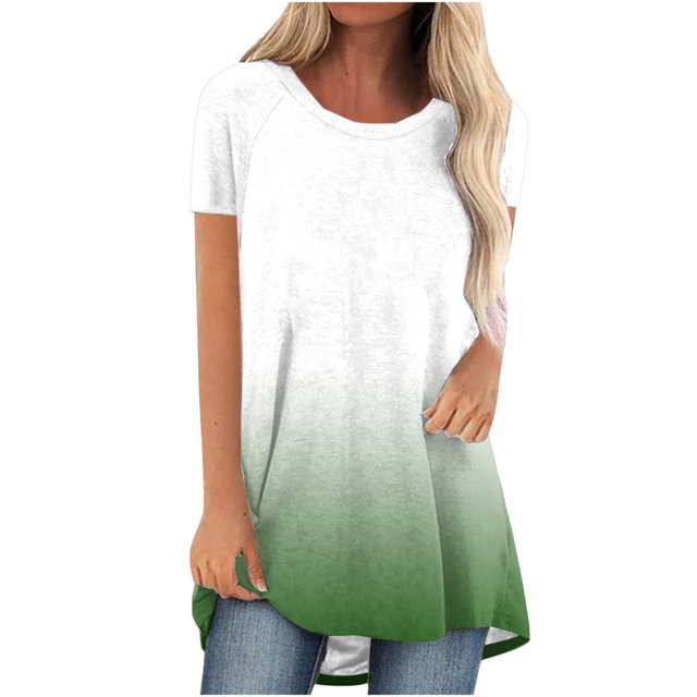 Tuniques d'Été pour Femmes à Col Rond, Manches Courtes, Coupe Ample, T-Shirts Confortables pour Femmes, Décontractés, Confortables et Fluides, Chemisiers pour Dames
