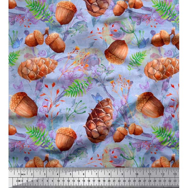 Soimoi Blue polyester Georgette Fabric Apricot, & Oaknut Fruits Printed Fabric 1 Yard 42 Inch Wide