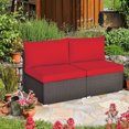 thumbnail image 1 of Gymax 2 Pcs Chaises Sectionnelles Sans Accoudoirs en Osier pour Patio avec Coussin Rouge, 1 of 10