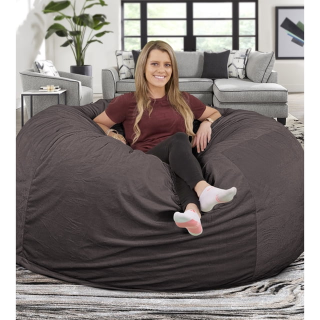 Ultimate Sack 6000 6-Foot Bean Bag Chair with Footstool Set, Grey Suede Cover
