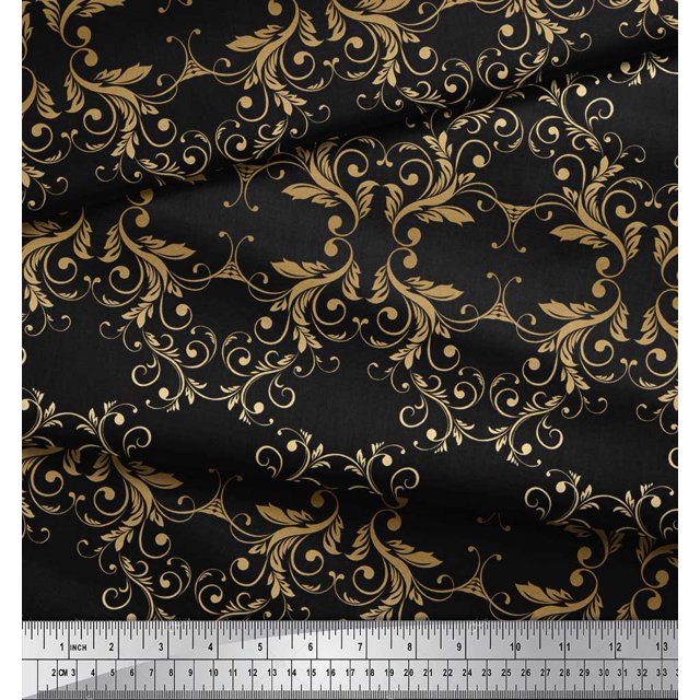 Soimoi Modal Satin Fabric Filigree Damask Fabric Prints By Yard 42 Inch Wide