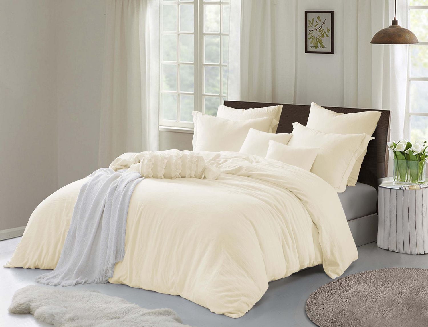 Swift Home Ultra-Soft Prewashed Wrinkle Texture Duvet Cover Set, Solid, Sweet Cream, Queen