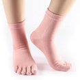 thumbnail image 3 of relayinert Soft Five Toe Socks Stretchable Cotton High Crew Socks Athletic Solid Socks Pink 1Set, 3 of 5