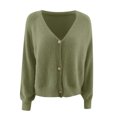 thumbnail image 2 of XZNGL Ladies Fashion V-Neck Solid Color Button Loose Sweater Outer Sweater, 2 of 7