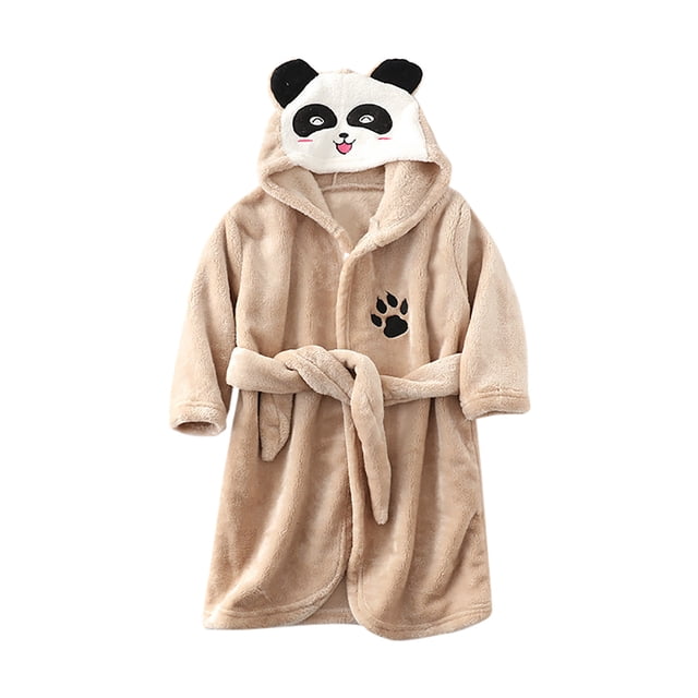 Kids Flannel Hooded Bathrobe, Toddler Robe with Belt and Pockets, Boys Girls Fleece Robe for Warmth and Comfort, Machine Washable