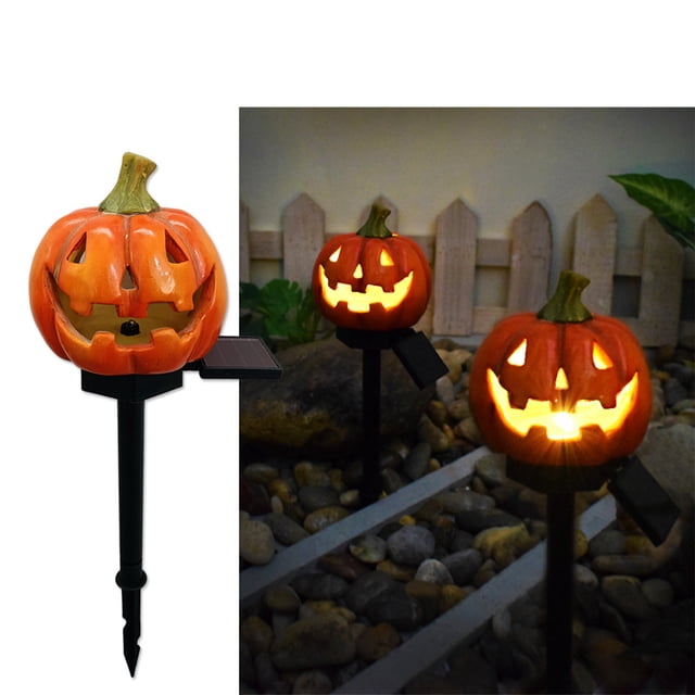 Lumières Solaires d'Halloween Extérieures - Décoration de Chemin Effrayant avec Éclairage Automatique 8-10H, Résine Résistante aux Intempéries, 1 Pce Noir/blanc/violet/orange, 10x15x45cm pour Décoration de Cour, Jardin, Allée
