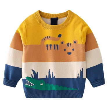 Toddler Baby Boy Knit Sweater Pullover Ctton Carton Sweatshirt Boys Sweaters Yellow 120/4 Y—5 Y