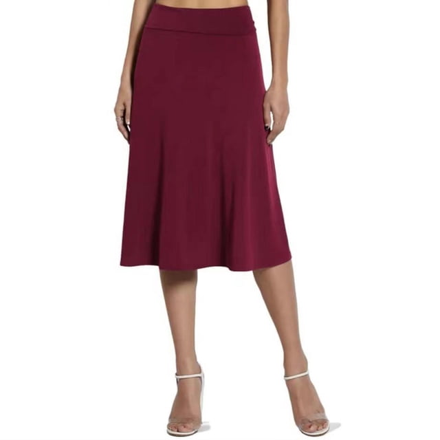 Fgnfyis Jupe Mi-Longue Évasée Légère Unie pour Femme à Enfiler Jupes pour Femme Rouge G