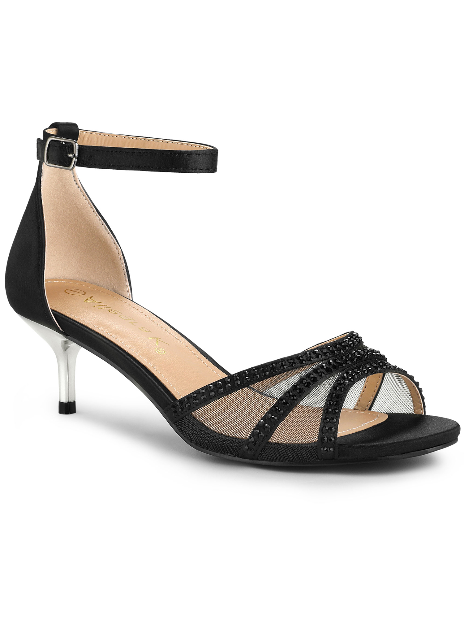 BLISSFUL STEP Women's Satin Rhinestone Stiletto Heel Sandals