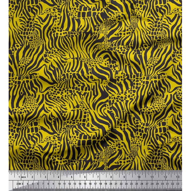 Soimoi Yellow Rayon Fabric Leopard & Wild Animal Skin Printed Craft Fabric by The Yard 56 Inch Wide