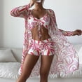 thumbnail image 2 of 3 Piece Swimsuit Womens Printed Bathing Suits Drawstring Bikini Set Long Sleeve Beach Cover Up Boy Shorts Swimwear (Small, Pink), 2 of 7