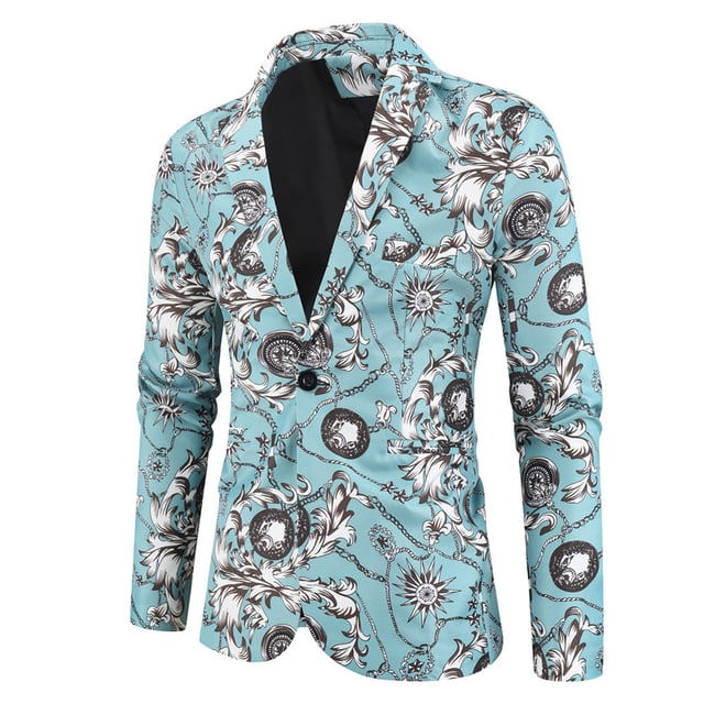 Birdeem Mens Printed Suit Single One Button Back Slit Long Sleeved Suit Collar Dress Performance Dress Casual Suit Jacket Blazer