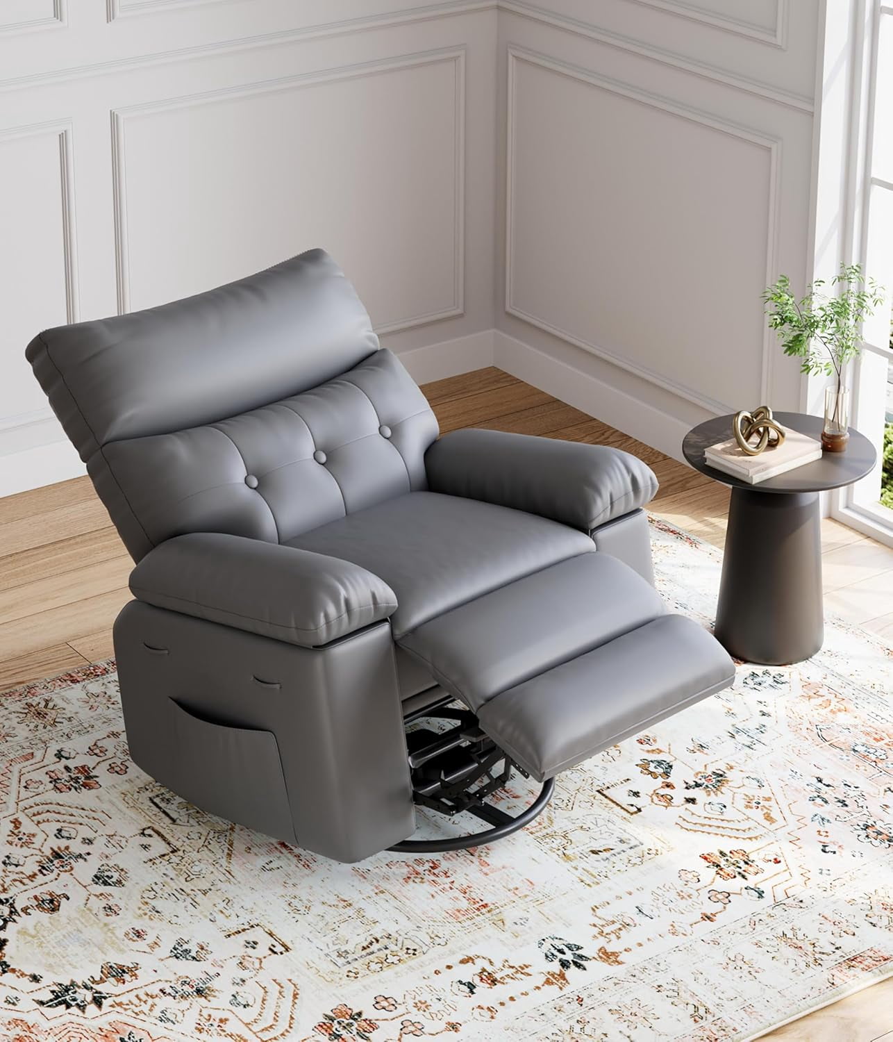 Wide Rocker Swivel Recliner Chair - Faux PU Leather Large Manual ...