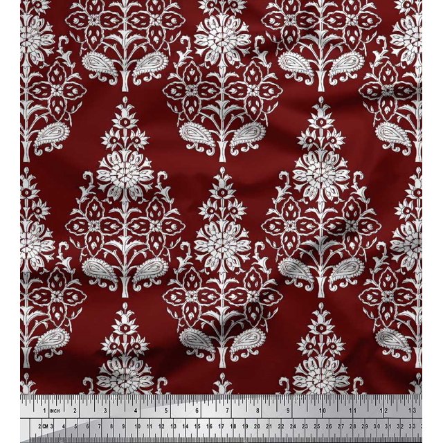 Soimoi Poly Georgette Fabric Leaves & Floral Block Print Fabric by The Yard 52 Inch Wide