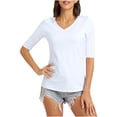 thumbnail image 2 of LOVZFMLL Women's T-Shirts V Neck Half Sleeve Solid Color Casual Basic Tees Spring Summer Clothes Outfits Going Out Tops White M, 2 of 6