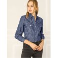 thumbnail image 2 of INSPIRE CHIC Women's Point Collar Button Down Polka Dots Shirt Dark Blue S, 2 of 4