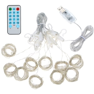300 LEDs Fairy Curtain Lights with Remote Control 3*3 Meters Voice Activated Sync Function Window String Light USB Powered Copper Twinkle Lights for Bedroom Party Wedding Wall Decoration